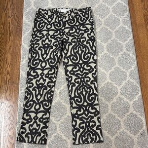Like-new Gretchen Scott tan and black 5 pocket zippered pants sz Medium